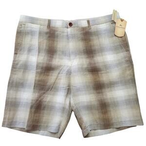 NWT Tommy Bahama Balken Plaid Brown Shorts Linen Silk Blend Size 42